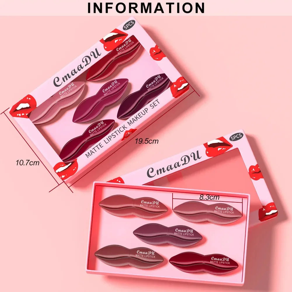 CmaaDu 5-Pc Matte Lipstick Set – High Pigment & Long-Lasting Matte Lipstick Set HIP