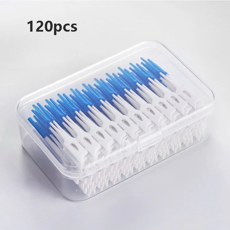 Silicone Interdental Brushes 40–200 Pack | Between-Teeth Care Interdental Brush HIP C623-blue 120Pcs