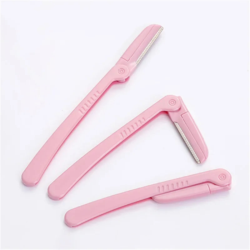 3-Piece Pink Folding Eyebrow Trimmer & Face Razor Set Eyebrow Trimmer Razor HIP