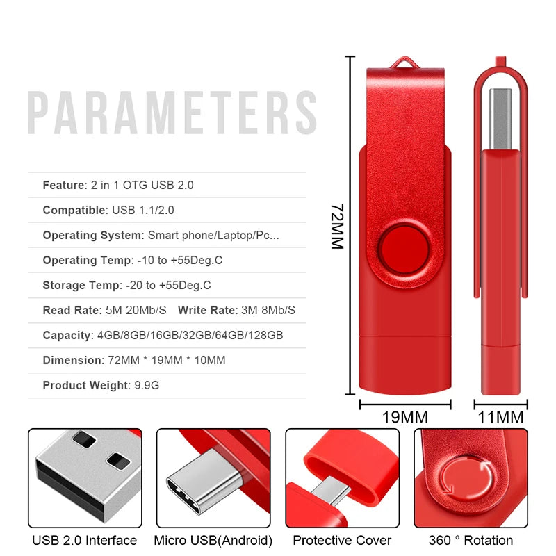 2-in-1 USB-C Flash Drive USB 2.0 – 8GB to 128GB Pen Drive USB Flash Drive HIP