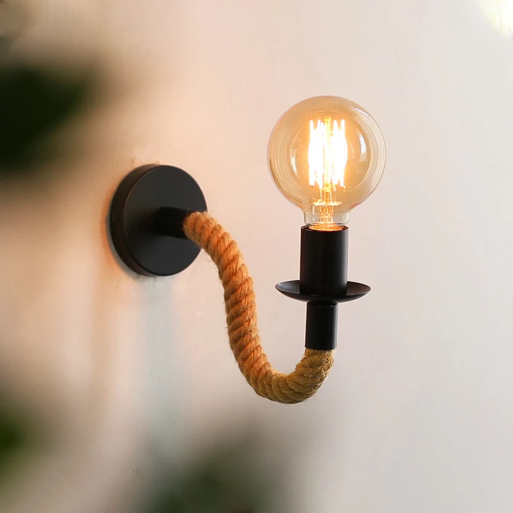 Vintage Hemp Rope Wall Sconce E27 – Industrial Retro Lamp Wall Sconce Light HIP