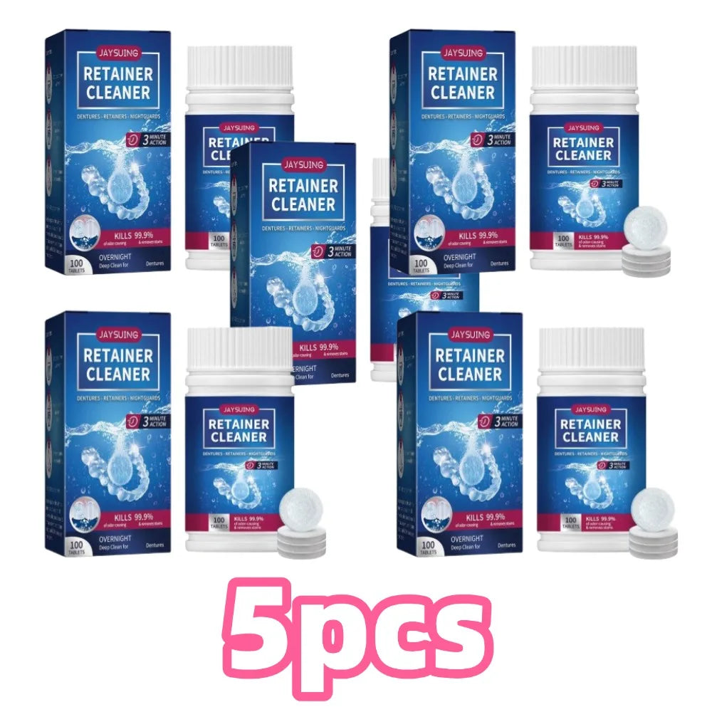 Jaysuing False Tooth Cleaning Tablets Denture Cleaning Tablets Removes Odor Orals Cleaning Retainer Cleaner Fresh Breath HIP 5pcs