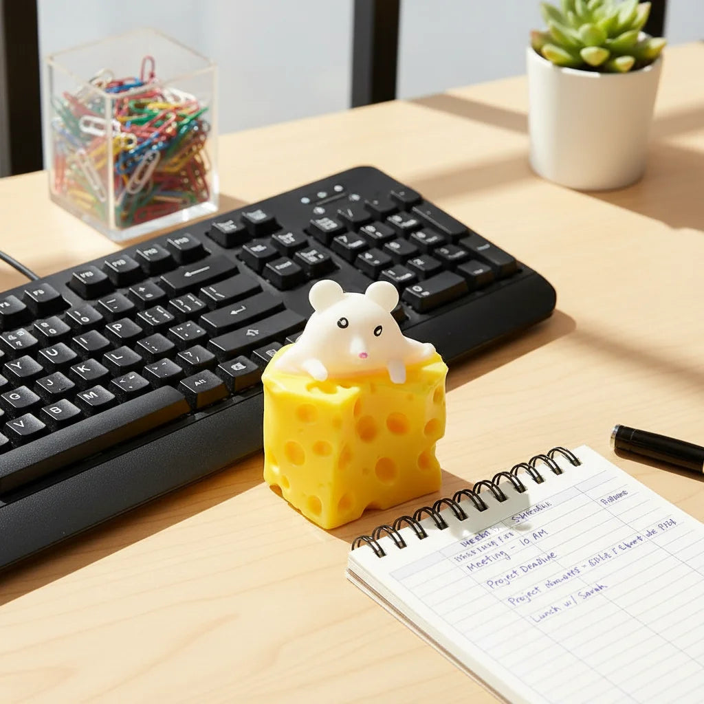 Creative Mouse In Cheese Squeeze Toy Soft Silicone Stress Relief Fidget Toy Funny Slow Rising Squishy For Kids Adults Gift HIP