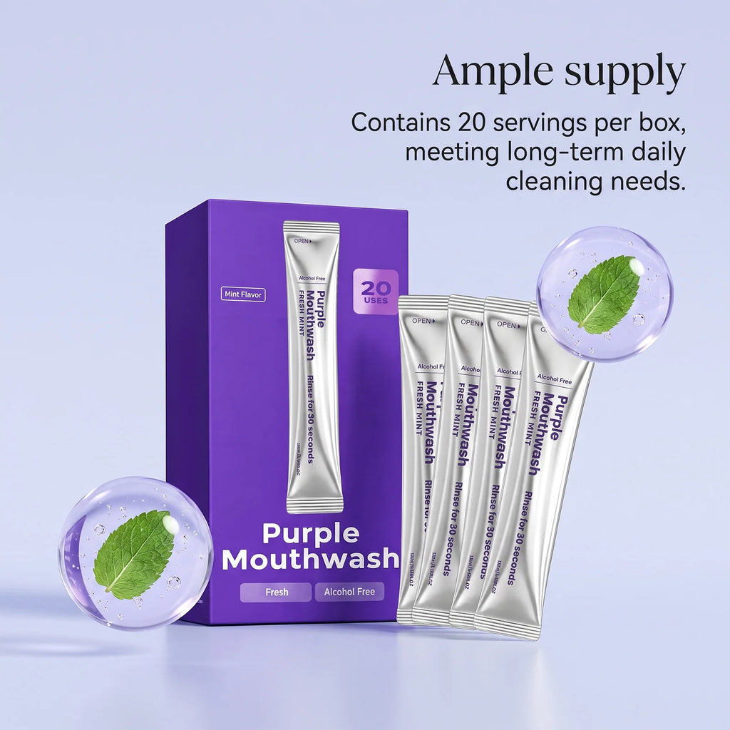 Purple Mouthwash Travel Sachets – Menthol Fresh Breath (20pk) Travel Mouthwash Sachets HIP