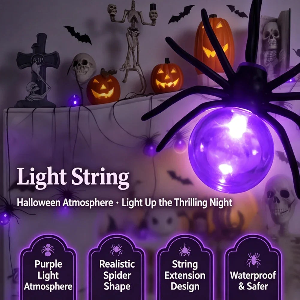 Waterproof Battery Powered Lamp With Timer 10/20 LEDS Purple Spider Halloween String Lights For Indoor Outdoor Party Decorations HIP