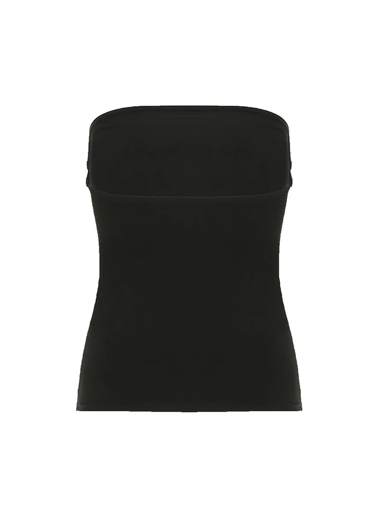 Gothic Print Black Tube Top Women Strapless Skinny Cropped Tops Summer Casual Chic Graphic Tees Y2K Streetwear Vest Basic HIP