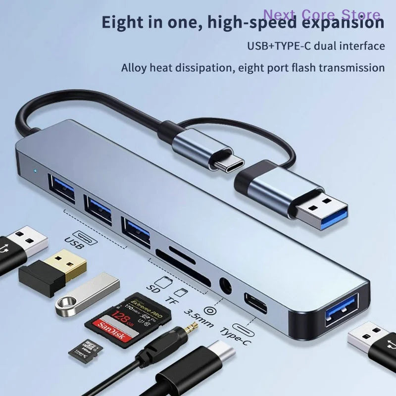 8-in-1 USB-C Hub – Audio Jack, TF Card Reader & USB 3.0 USB-C Hub Adapter HIP