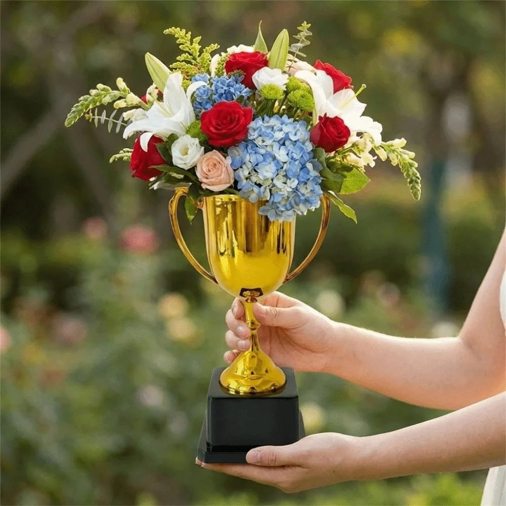 Trophy Shape Flower Vase – Gold & Silver Floral Container Decorative Flower Vase HIP