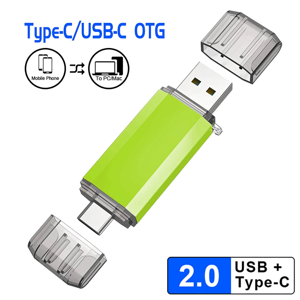 2-in-1 USB-C & USB 2.0 Flash Drive 8GB–128GB OTG Pen Drive USB Flash Drive HIP Green 64 GB