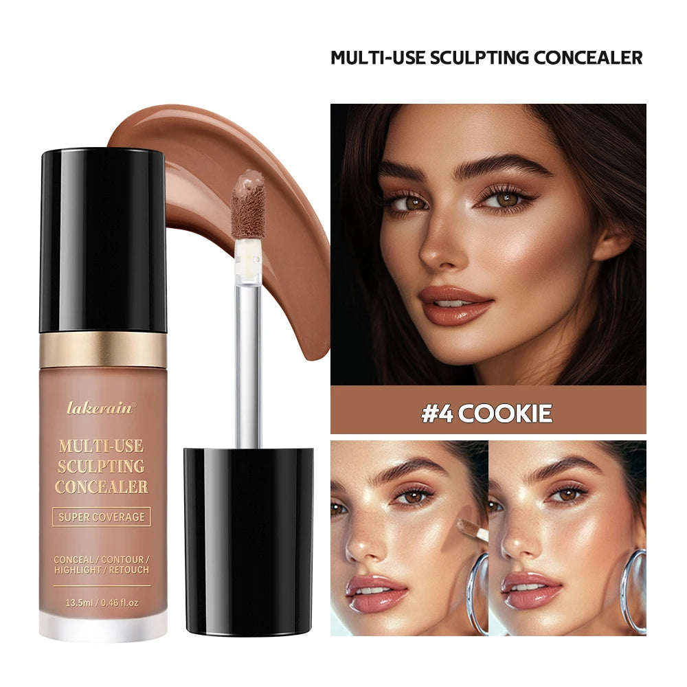 Multi-Use Foundation Long-lasting Matte Waterproof Oil Hight Full Coverage Highlight and Retouch Face Makeup for Women Lakerain HIP 4 COOKIE