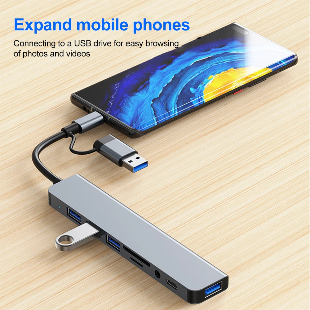 8-in-2 USB-C Hub Docking Station – 5Gbps 8 Ports USB-C Docking Hub HIP