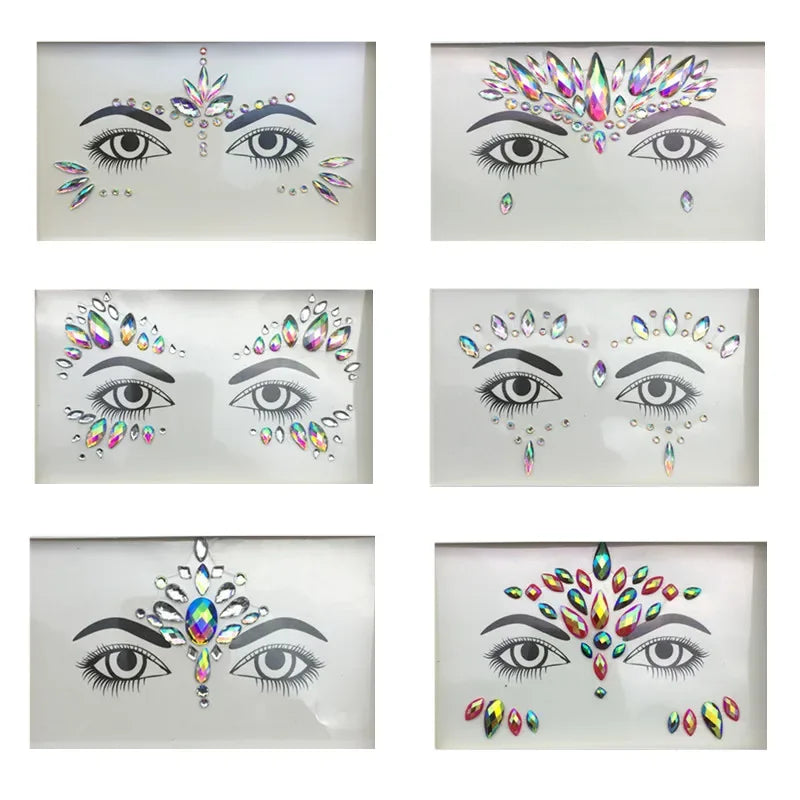 Masquerade Face Decoration DIY Jewelry Acrylic Rhinestone Festival Party Temporary Tattoo Fashion Face Stickers for Women HIP