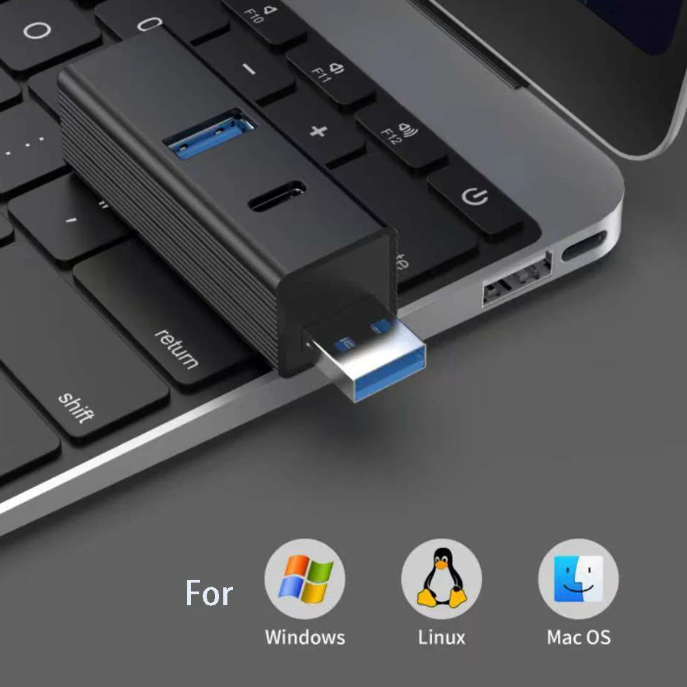 OULLX 4-in-1 USB 3.0 Hub Adapter with Type-C Port – Mini Splitter USB Hub Adapter HIP