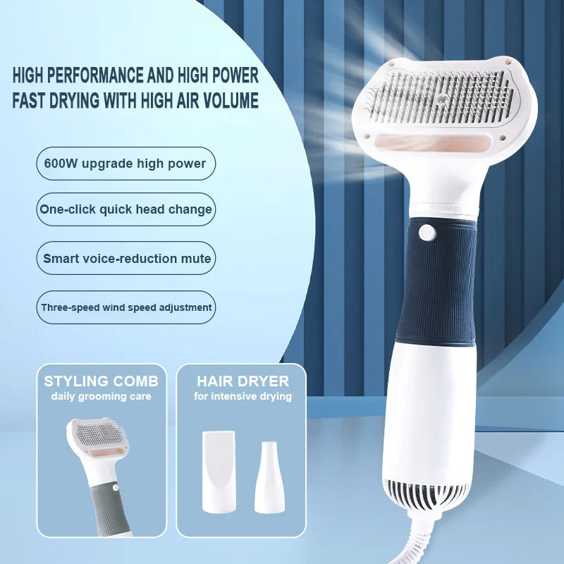 3-in-1 Pet Hair Dryer & Grooming Brush – Quiet Low Noise Pet Hair Dryer HIP
