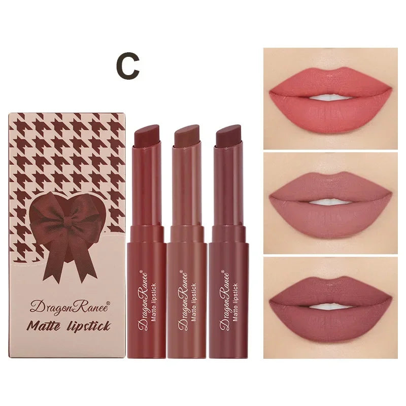 1/3pcs Nude Lipstick Crayon Long Lasting Matte Lipstick Pencil 24 Hours Waterproof Set Lip Moisturizer Colouring Lip Tint Stick HIP C-3pcs