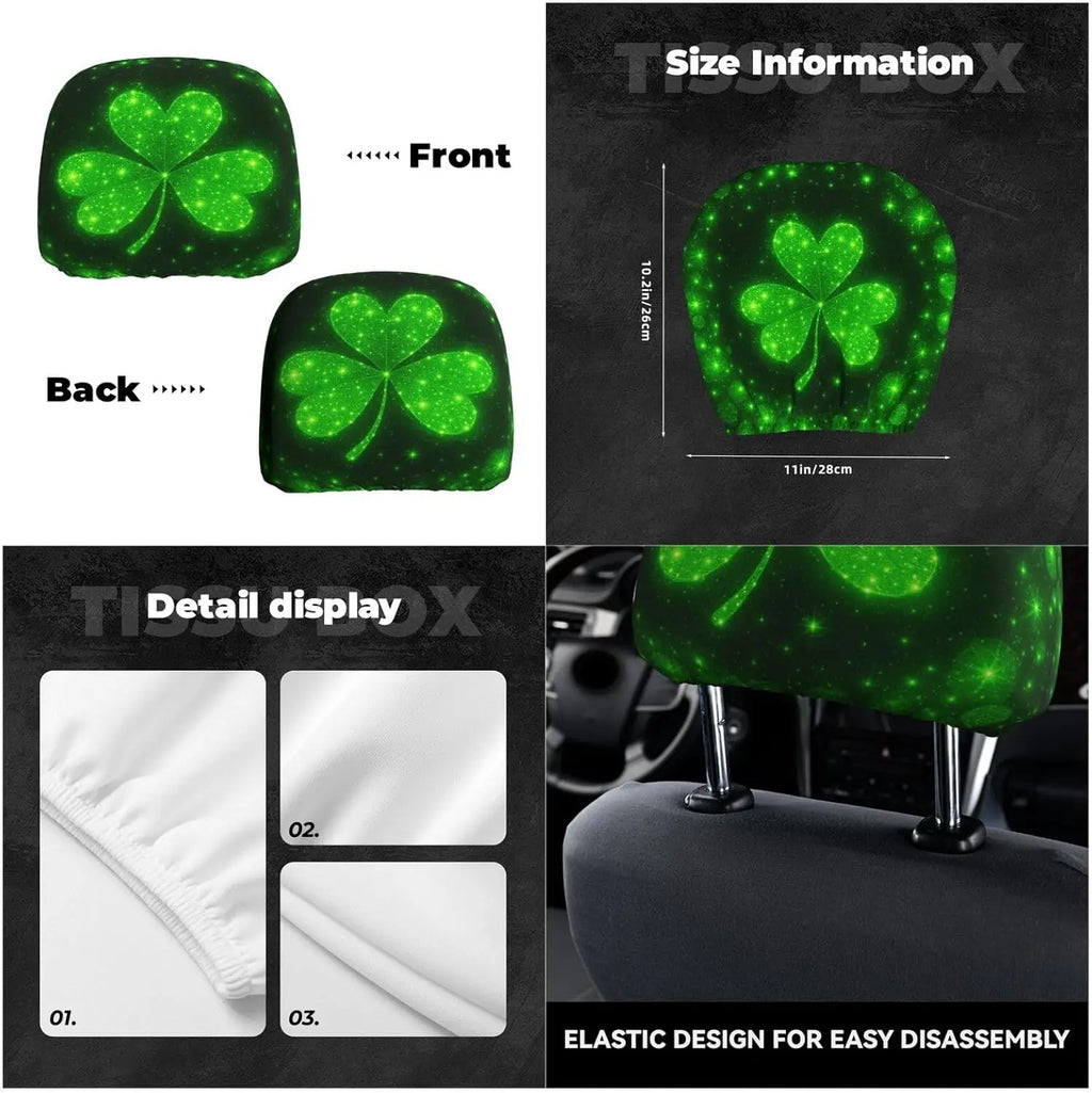 St. Patrick's Day Shamrock Car Headrest Covers – 2 Pack Car Headrest Covers HIP