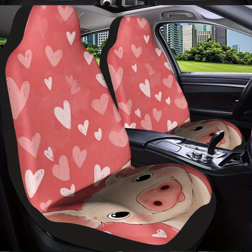 2-Pc Pig Heart Car Seat Covers – Cute, Washable Polyester Car Seat Covers HIP