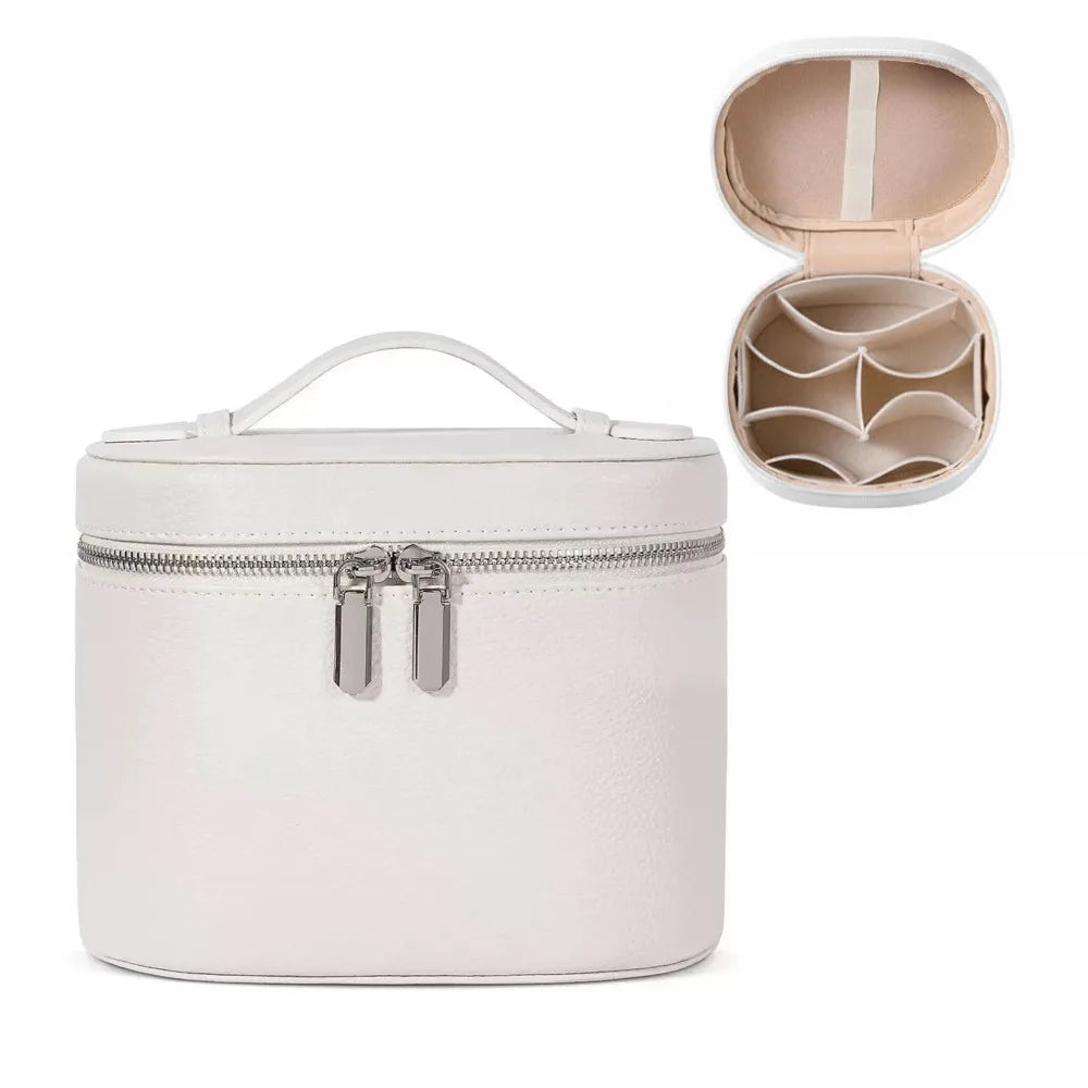 Large Capacity PU Leather Makeup Organizer Travel Bag Cosmetic Organizer Bag HIP White