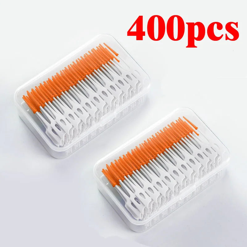 RUZOFO 200/400pc Silicone Interdental Brushes – Oral Care Interdental Brush HIP C623-orange 400pcs