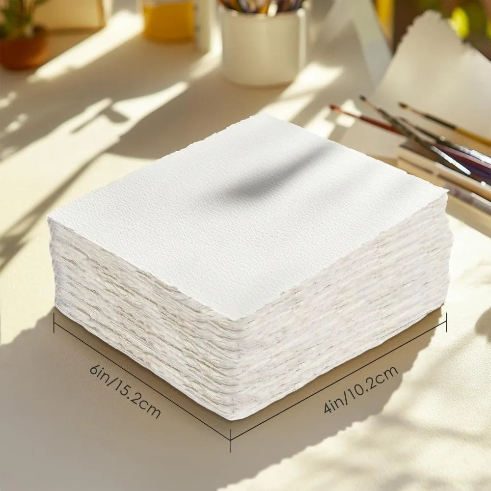 20-Sheet Handmade Cotton Watercolor Paper – Deckled Edge 4x6" Watercolor Paper HIP