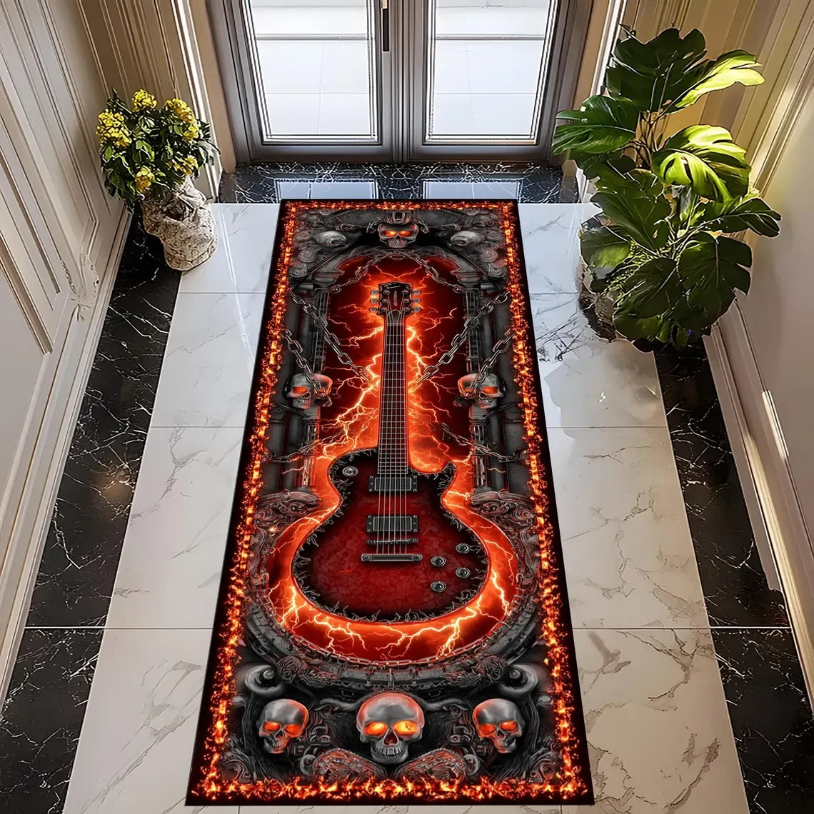 Guitar Skull Flame Runner Rug – Non-Slip Kitchen & Hallway Mat Runner Rug HIP 1 40x120cm-Felt