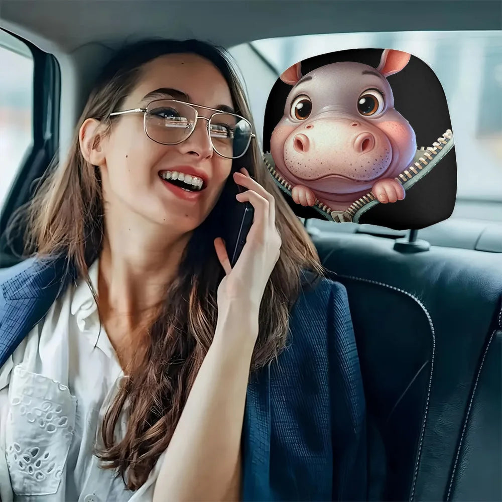 2-Pack Cartoon Hippo Car Headrest Covers – Machine Washable Car Headrest Covers HIP