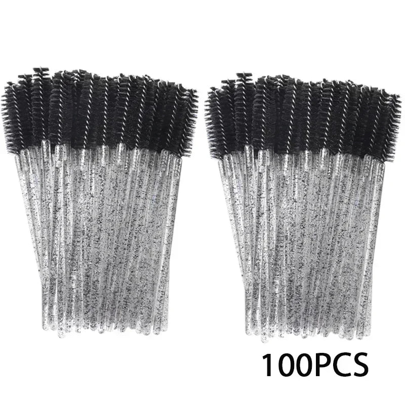 100-Pc Disposable Mascara Wands & Eyebrow Spoolie Brush Set Disposable Spoolie Set HIP C502- Black 100pcs