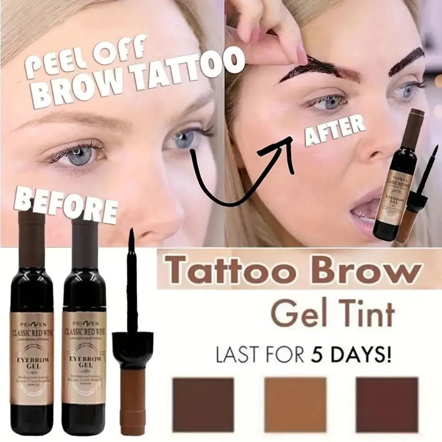 Red Wine Bottle Eyebrow Tattoo Gel Tinted, Waterproof Tear Off FilmForming Eyebrow Pomade, Long-lasting Eyebrow Dye Cream Makeup HIP