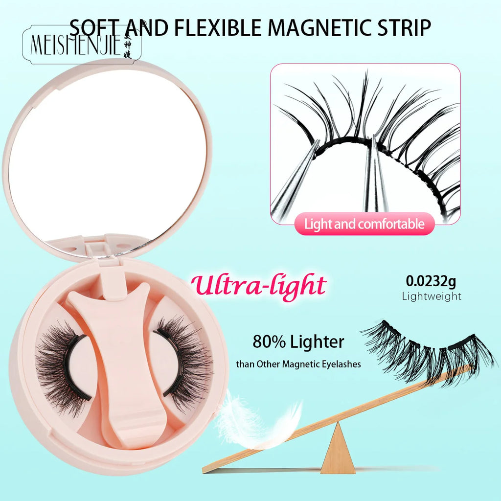 MEISHENJIE 1 Pair Magnetic Eyelashes Set Natural Long Mink Lashes Handmade Reusable Magnetic Eyelash Tweezers Set Lash Makeup HIP
