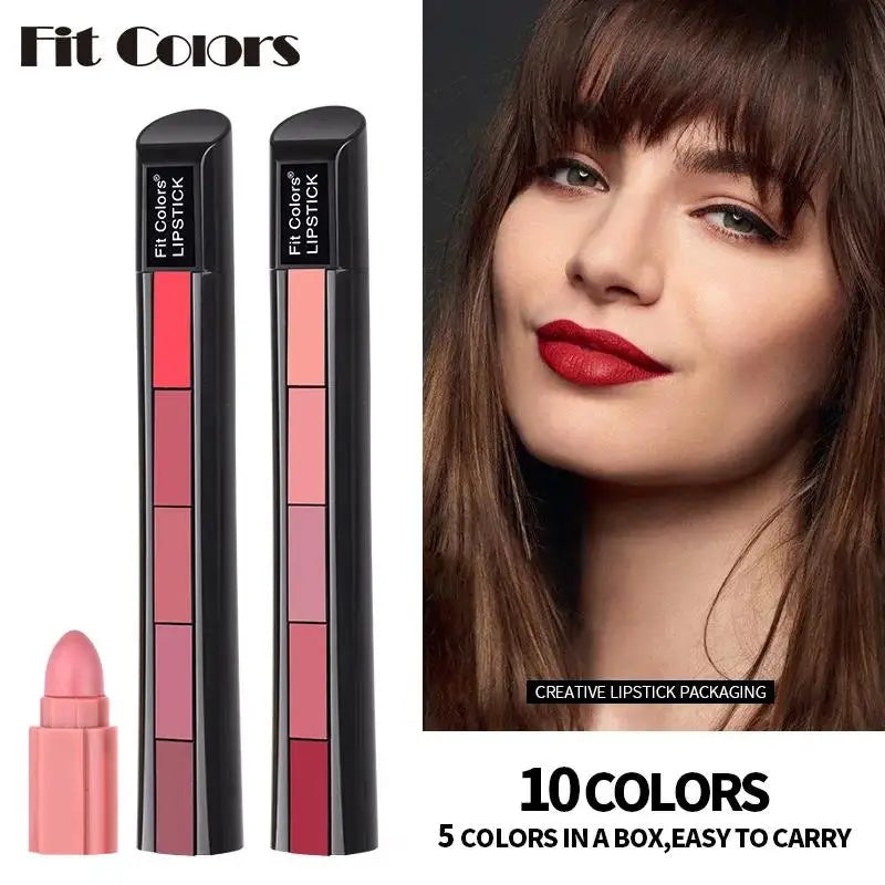 Fit Colors 5-Color Velvet Matte Lipstick Set – Long-Wear Matte Lipstick Set HIP