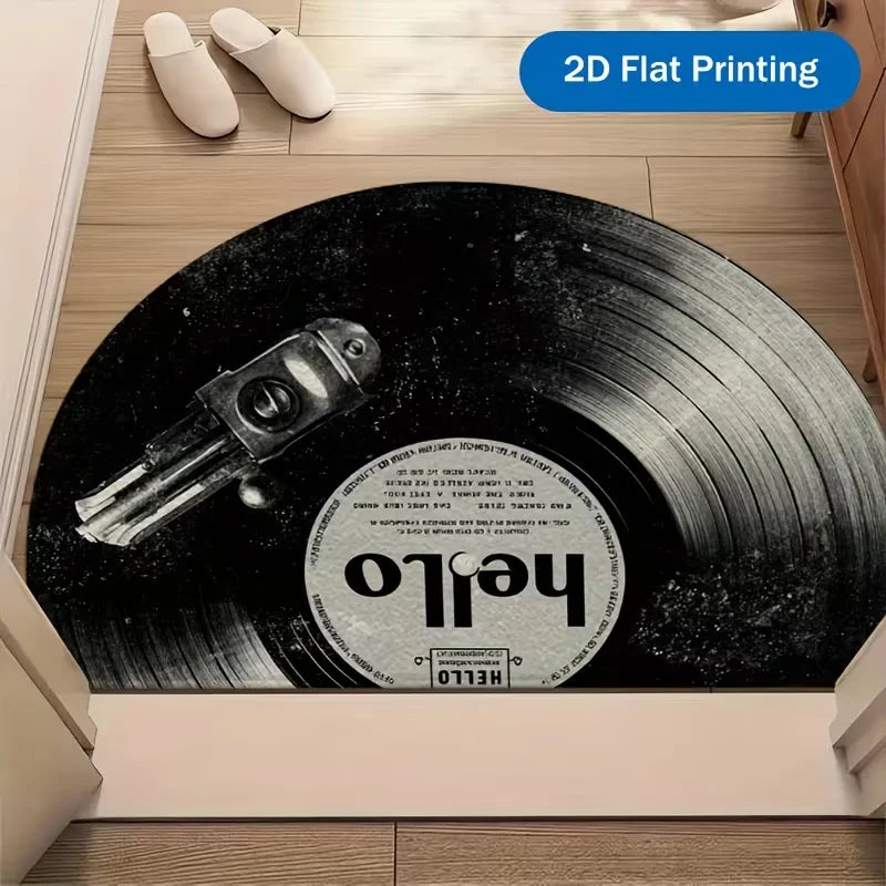 Retro Vinyl Record Half-Round Doormat – Nonslip Floor Mat Decorative Doormat HIP 1 40x60cm-Felt