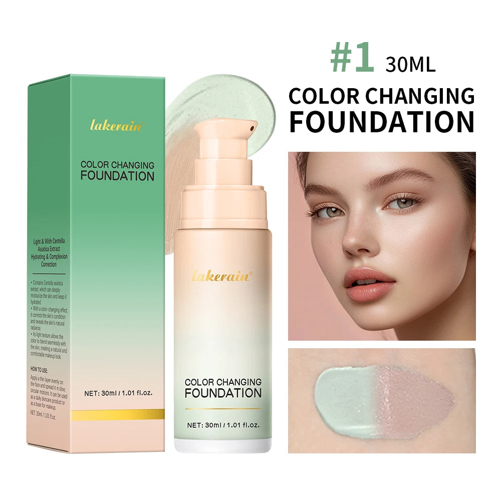 Color Changing Foundation 4 in 1 Moisturizing SPF 30+ Hydrating Color Longwearing Waterproof Travel Coverage Makeup Base HIP 1Green