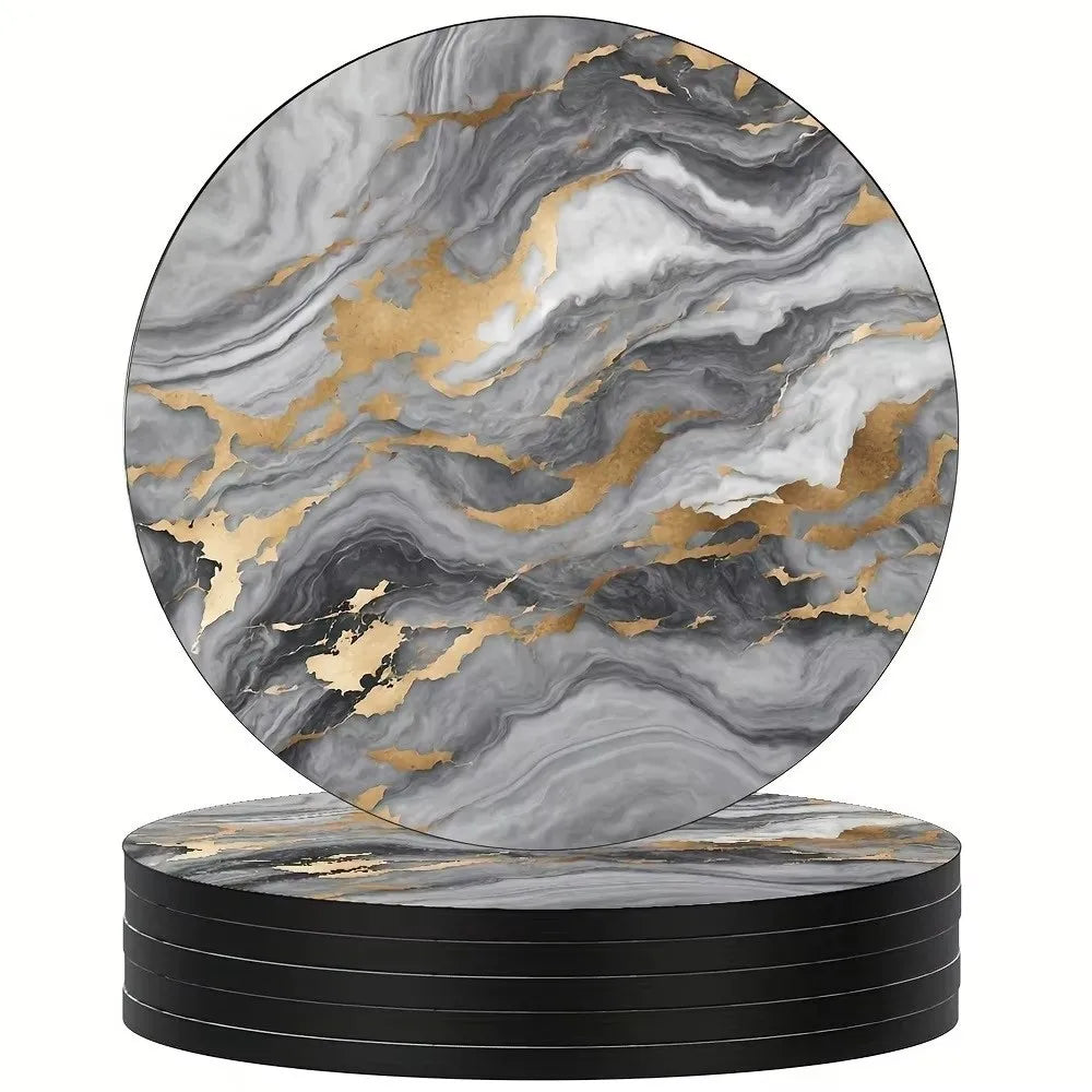 6-Piece Marble Wooden Drink Coasters Set – Heat Resistant 4" Drink Coaster Set HIP