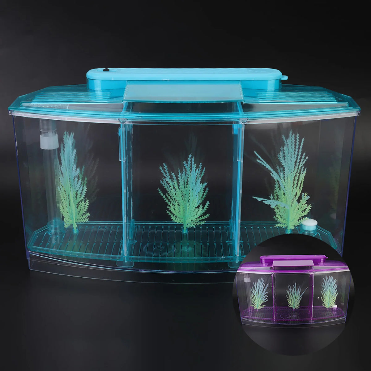 Aquarium Fish Tank LED Acrylic Three Divisions Breeding Isolation Box for Small Fishes HIP