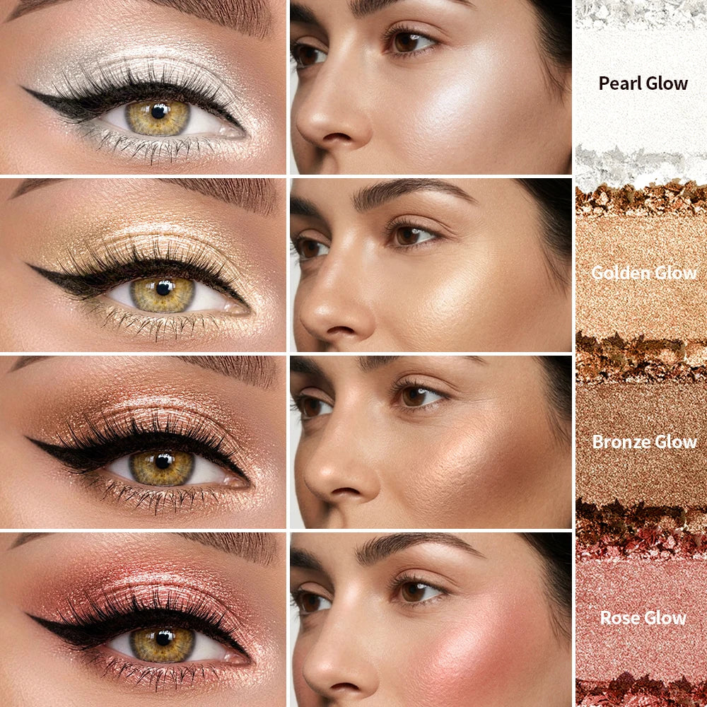 3ps Eye & Cheek Palette With 2 Brushes All In One Eyeshadow Blush Bronzer Highlighter Face Makeup Cosmetics HIP