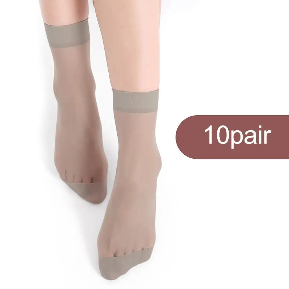 10 Pairs High Quality Women Velvet Socks Pack Female Summer Thin Silk Transparent Sexy Ankle Nylon Socks Set HIP C
