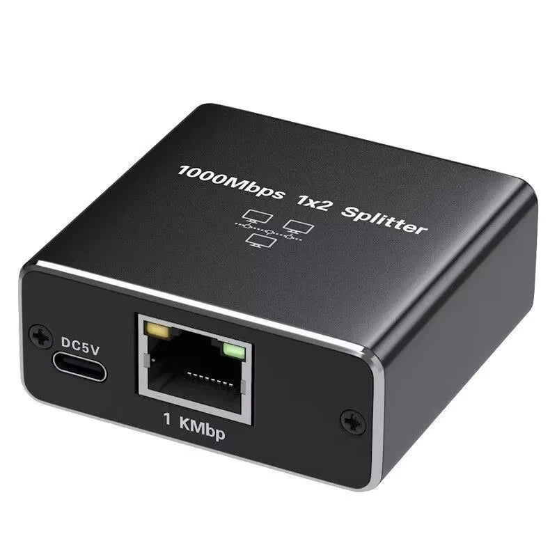 Gigabit Ethernet Splitter 1 to 2 RJ45 Hub – 1000Mbps Ethernet Network Splitter HIP black