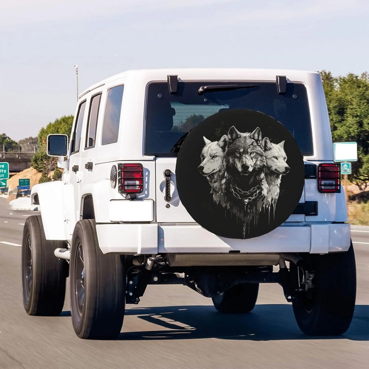 Three Wolves Graphic Tire Cover – UV & Waterproof Wheel Protector Spare Tire Cover HIP
