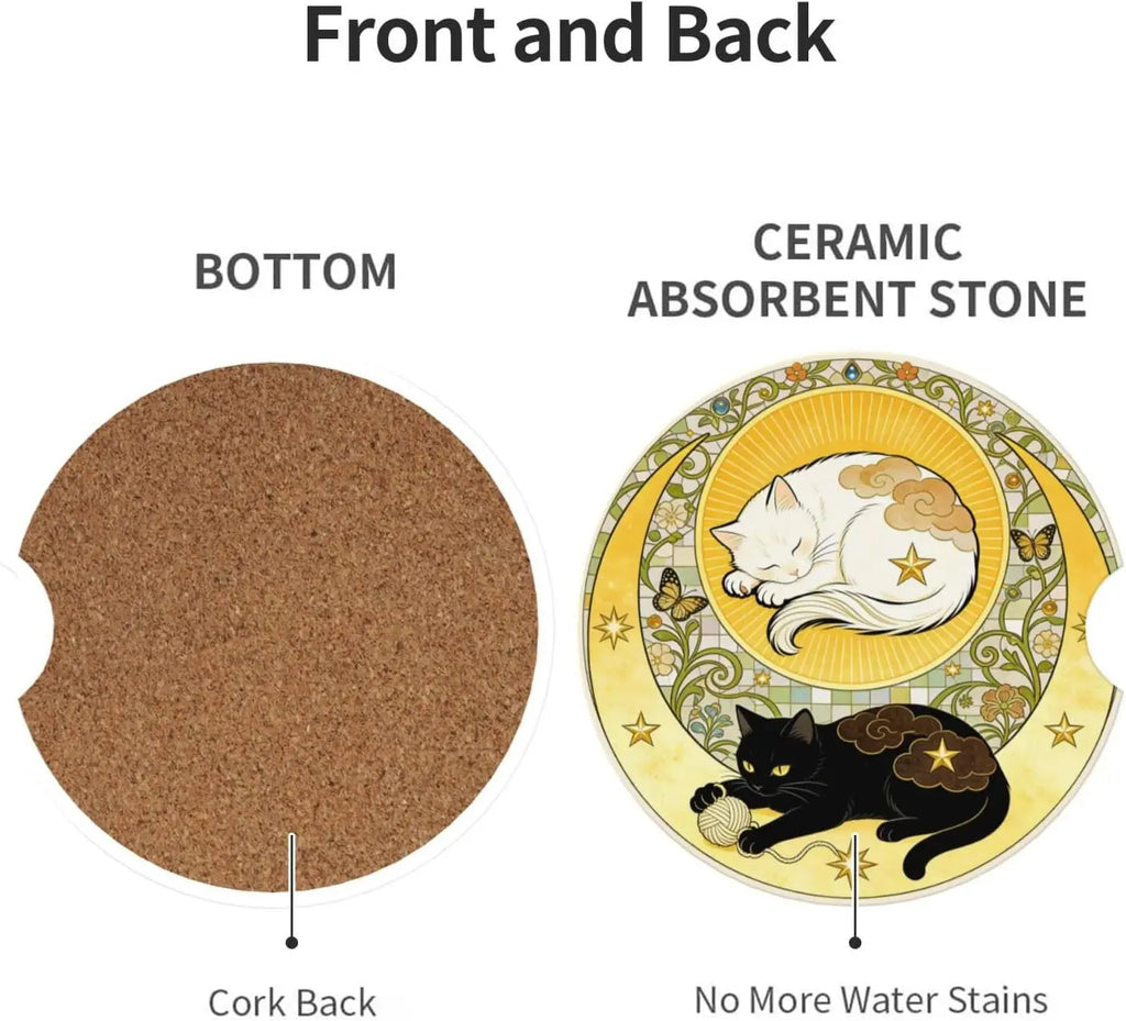 Cat 2-Pack Ceramic Car Cup Holder Coasters – Absorbent Ceramic Car Coasters HIP