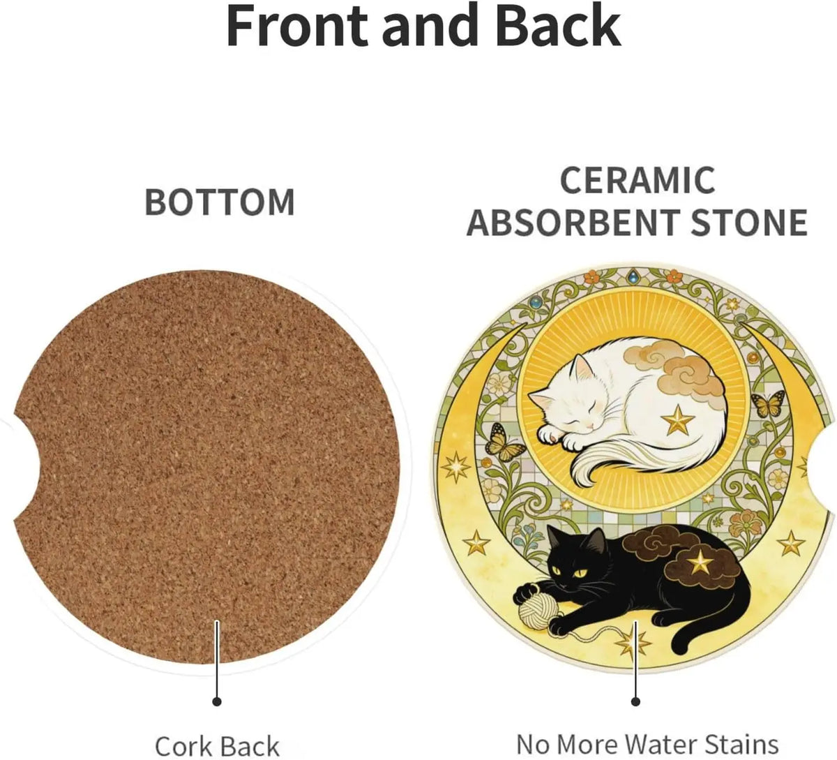 Cat 2-Pack Ceramic Car Cup Holder Coasters – Absorbent Ceramic Car Coasters HIP