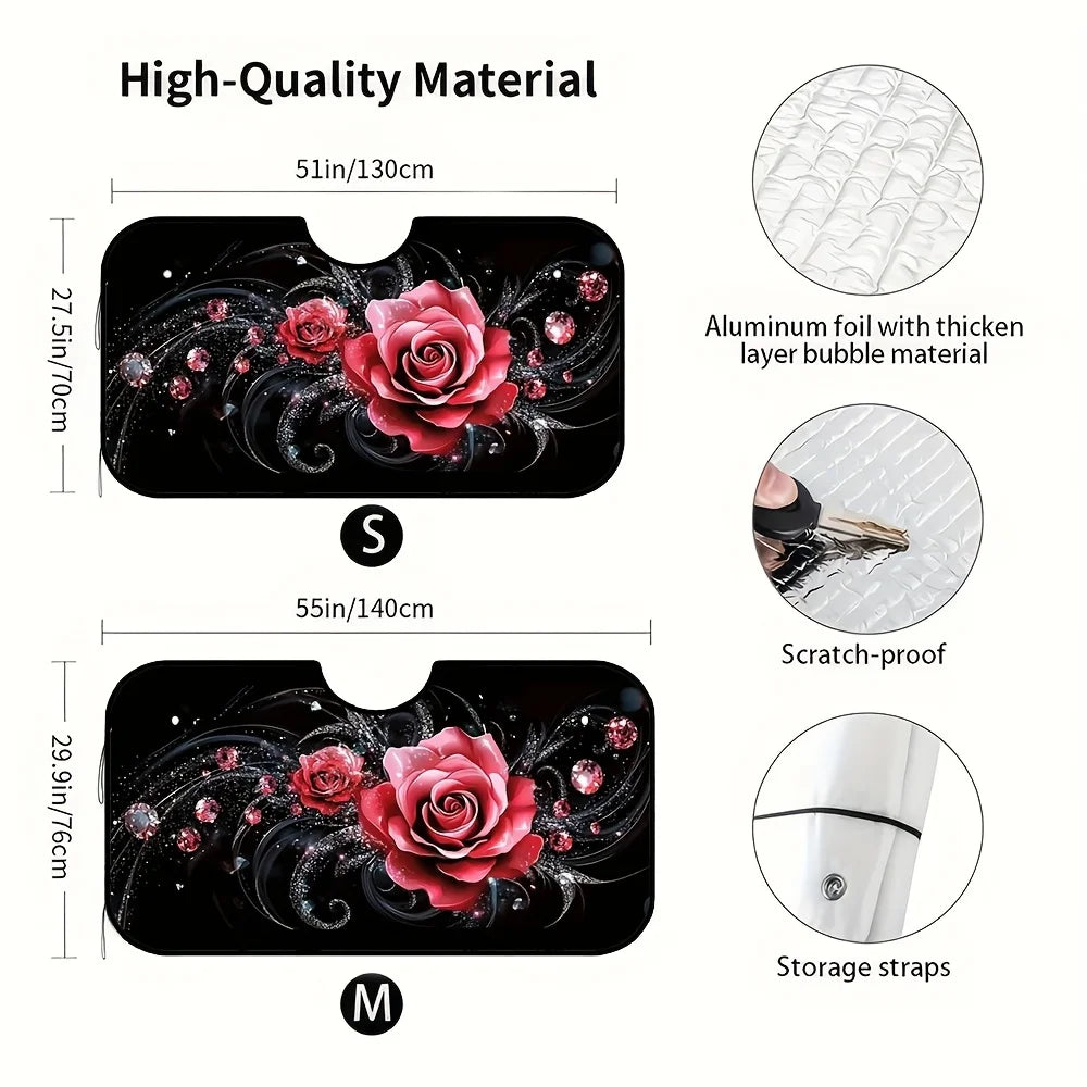 Red Rose Car Windshield Sunshade – Lightweight & Stylish Car Windshield Sunshade HIP