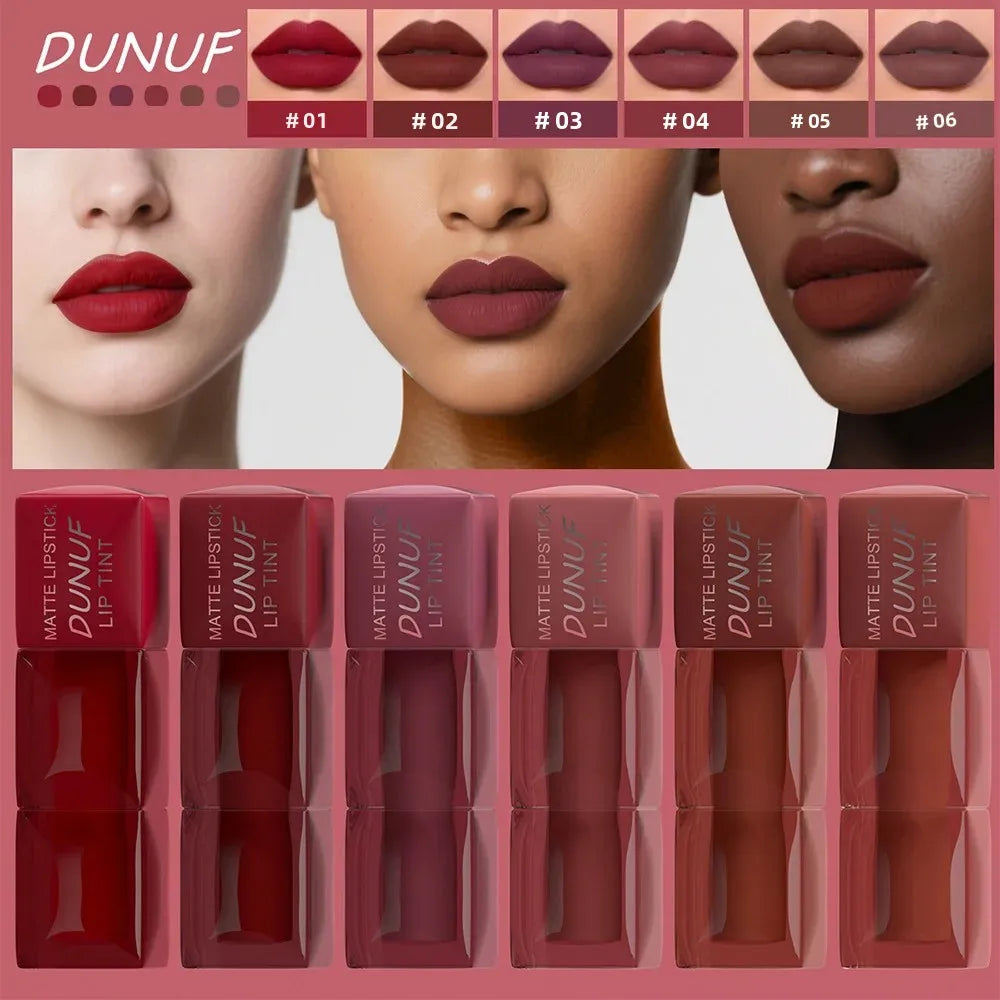 DUNUF 6-Piece Velvet Matte Lipstick Set – Waterproof Lip Tint Matte Lipstick Set HIP