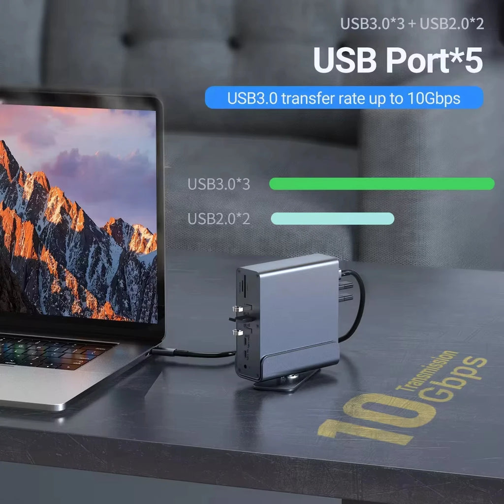 15-in-1 USB-C Docking Station 4K@60Hz Triple Display HDMI DP USB-C Docking Station HIP
