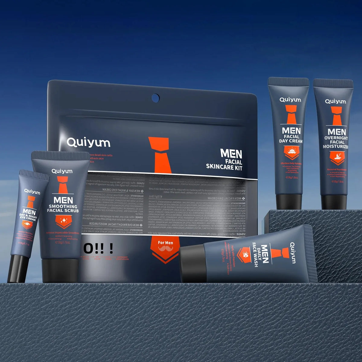 QUIYUM Men's 5-Piece Skincare Kit – Scrub, Wash & Moisturizer Men's Skincare Kit HIP