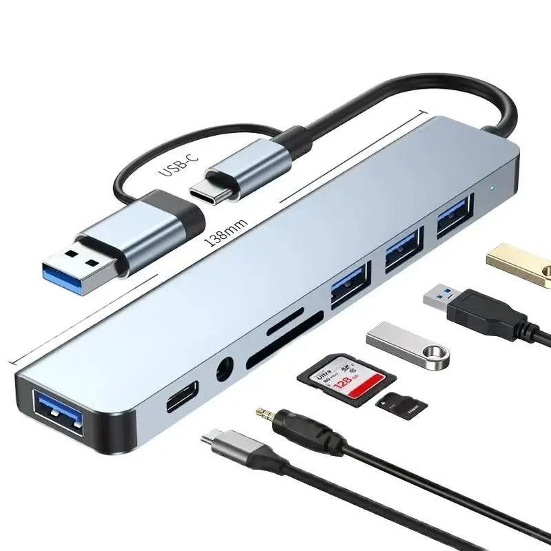8-in-2 USB Hub – USB-C, USB 3.0, SD/TF Card Reader Dock USB Hub Docking Station HIP 8 IN 2