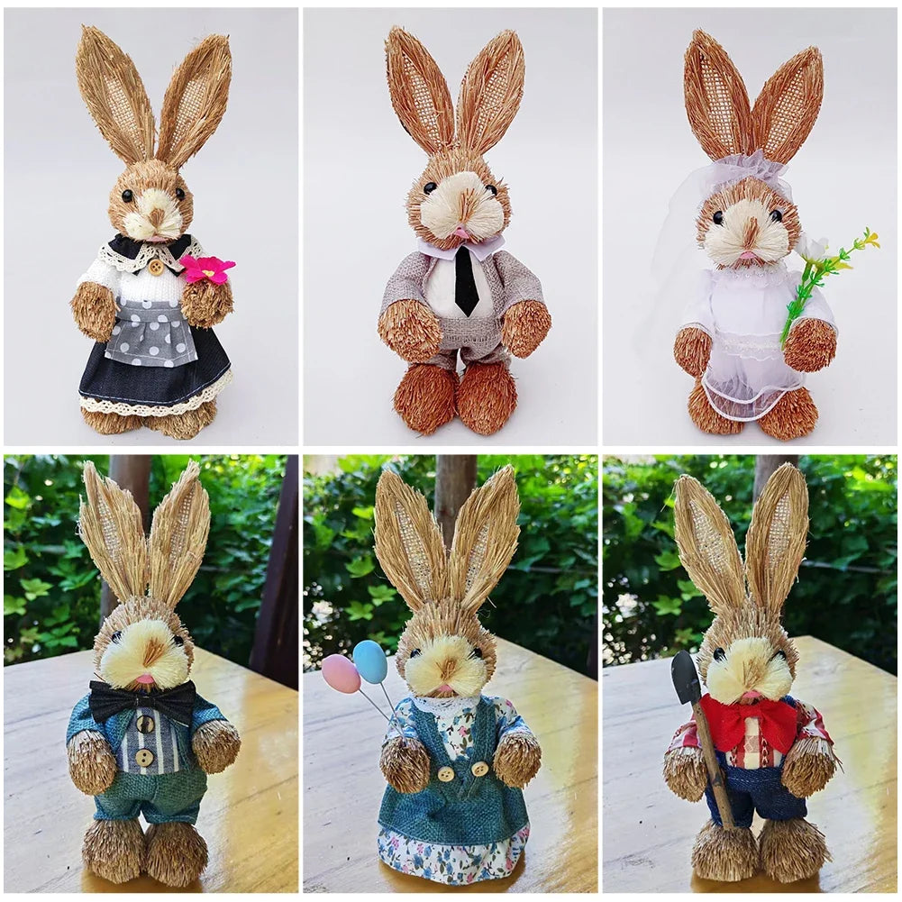 Handmade Craft 23cm Woven Rabbit Figurine Cute Boho Easter Bunny Statue Spring Home Decor Festive Party Gift Idea HIP