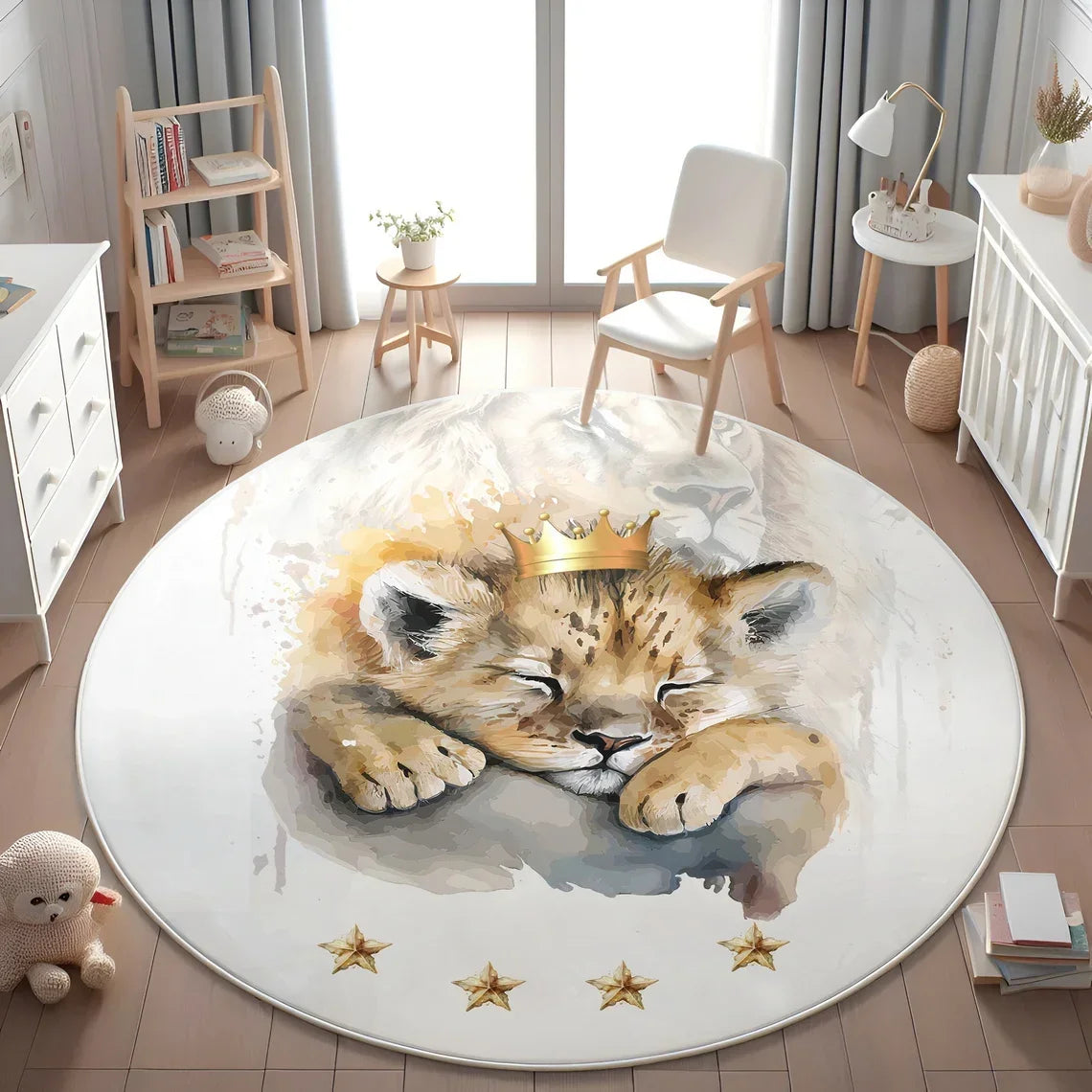 Lion Safari Kids Round Rug – Non-Slip Washable Playmat Kids Area Rug HIP