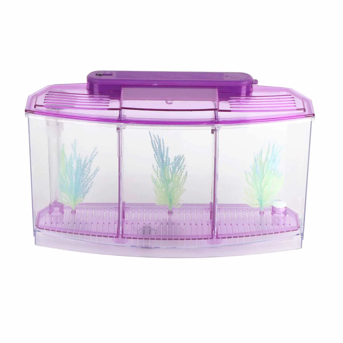 Aquarium Fish Tank LED Acrylic Three Divisions Breeding Isolation Box for Small Fishes HIP purple