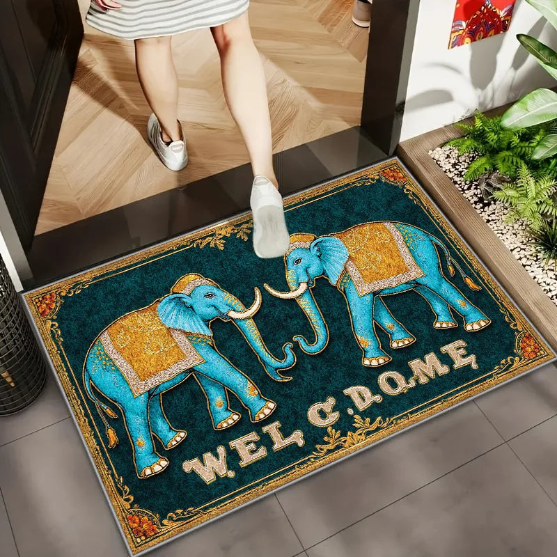 Patriotic American Flag Elephant Mandala Doormat – Anti-Slip Decorative Doormat HIP 1 40x60cm-Felt