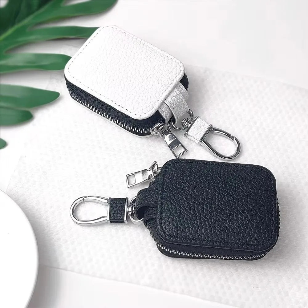 Leather AirPods Case Bag with Keychain – Lychee Zipper Pouch Earphone Storage Case HIP